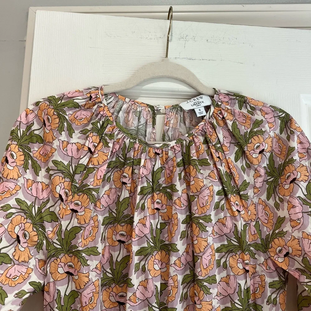 J Crew Smocked-waist mini dress in Liberty Butterfield Poppy fabric